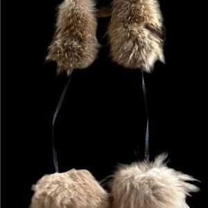 Luxurious Brown Fur Scarf and Mittens Set